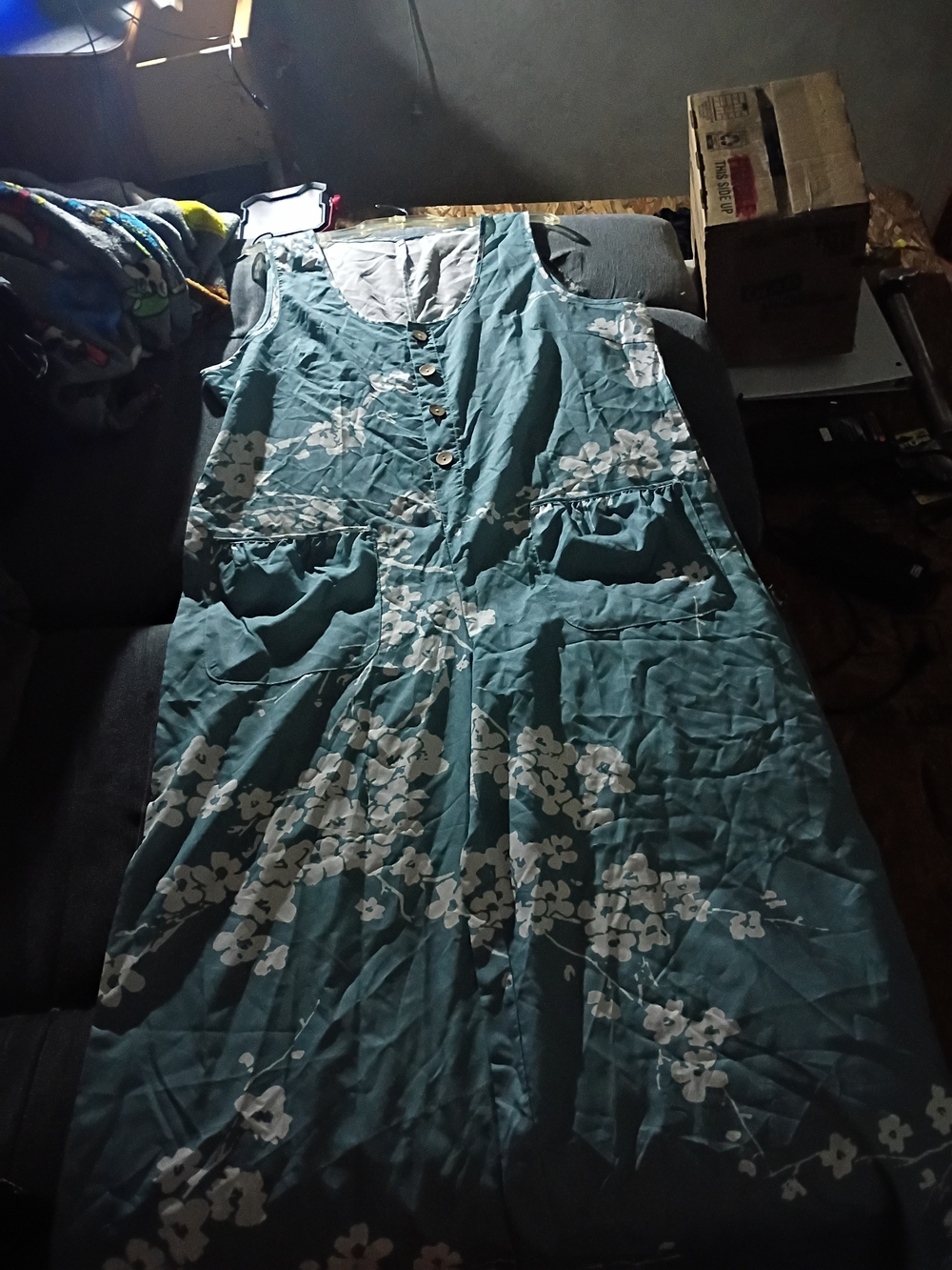 Sleeveless Teal Floral Button-Front Jumpsuit